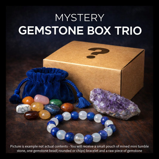 Crystal gemstone mystery box - mystery tumbles, bracelet and raw chunk