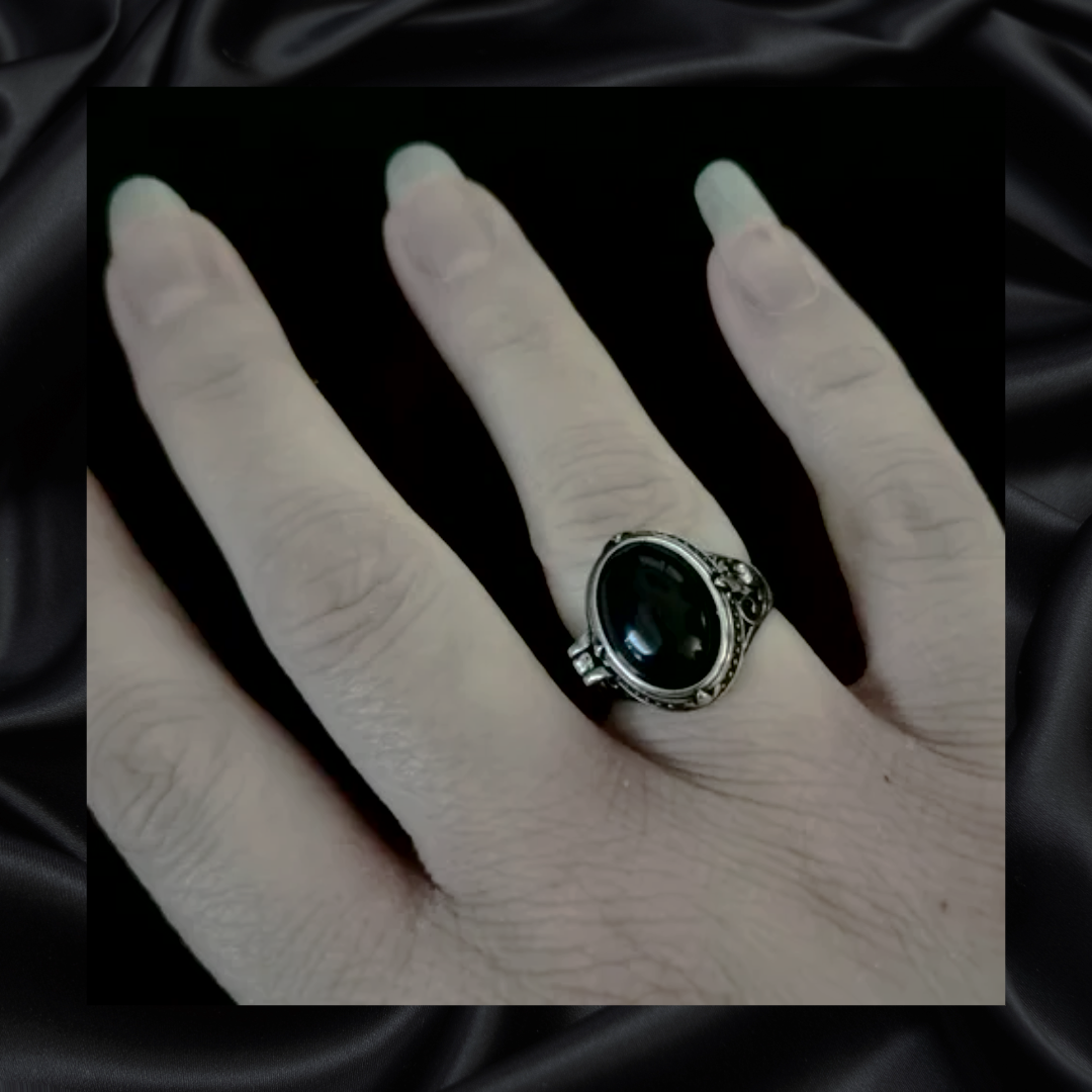 Obsidian Locket Adjustable Ring