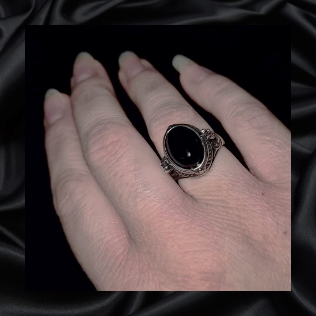 Obsidian Locket Adjustable Ring