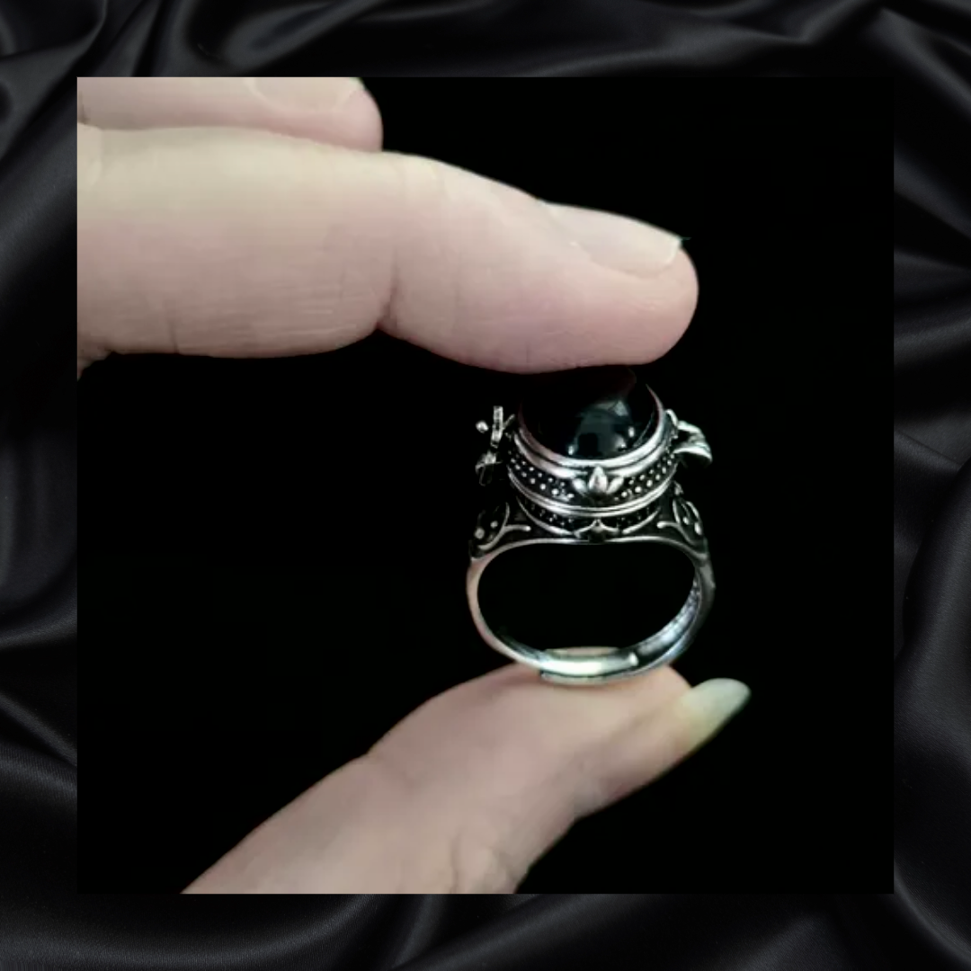 Obsidian Locket Adjustable Ring
