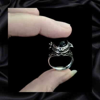 Obsidian Locket Adjustable Ring
