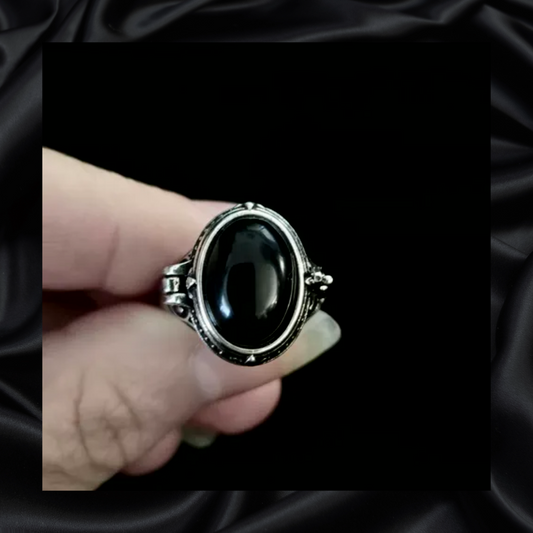 Obsidian Locket Adjustable Ring