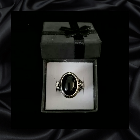 Obsidian Locket Adjustable Ring