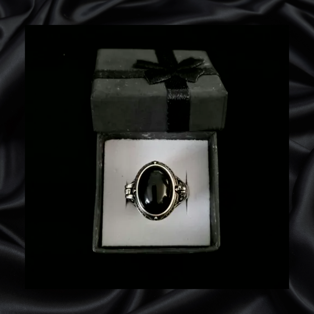 Obsidian Locket Adjustable Ring
