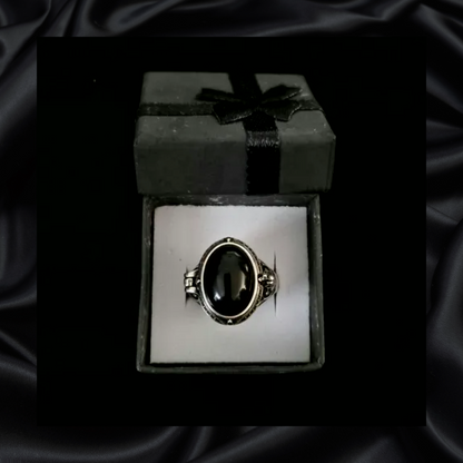 Obsidian Locket Adjustable Ring