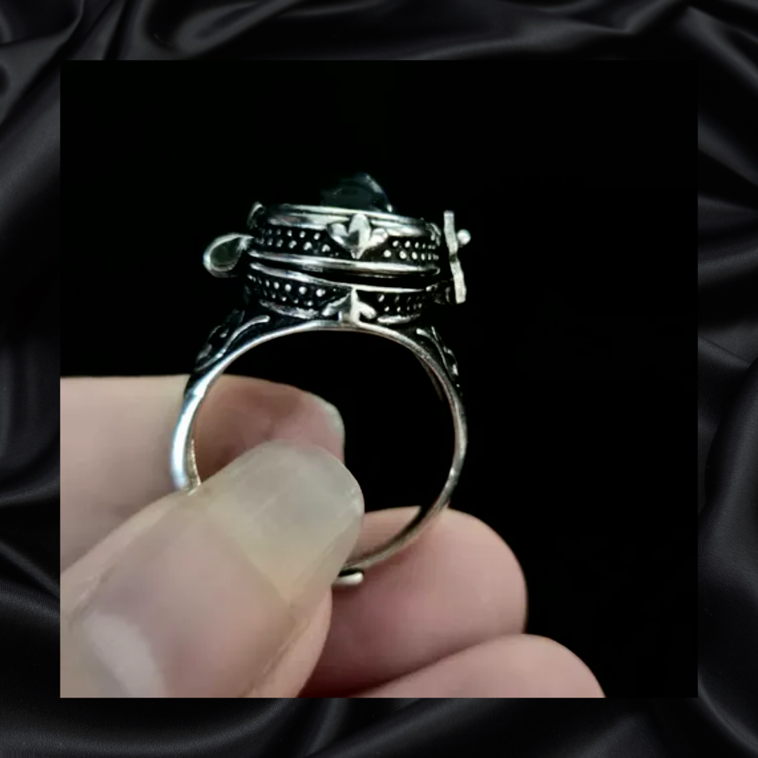 Obsidian Locket Adjustable Ring