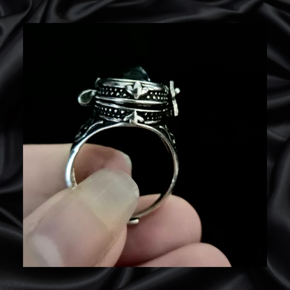 Obsidian Locket Adjustable Ring