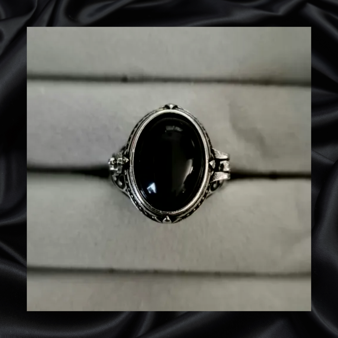 Obsidian Locket Adjustable Ring