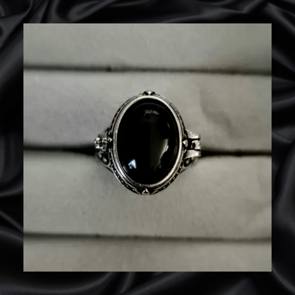 Obsidian Locket Adjustable Ring