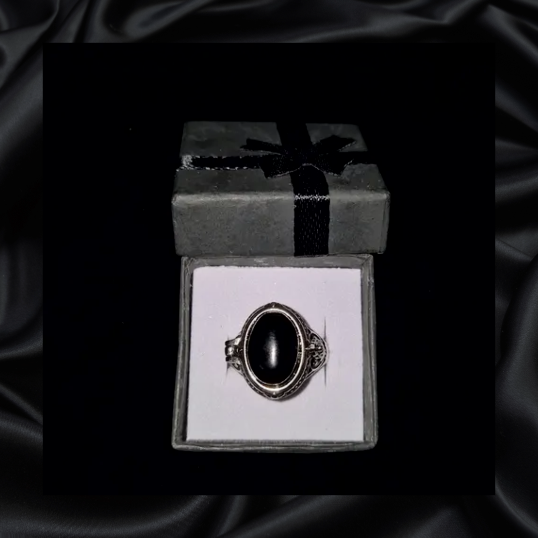 Obsidian Locket Adjustable Ring