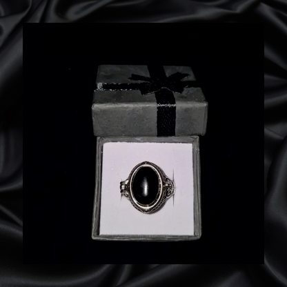 Obsidian Locket Adjustable Ring