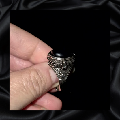 Obsidian Locket Adjustable Ring