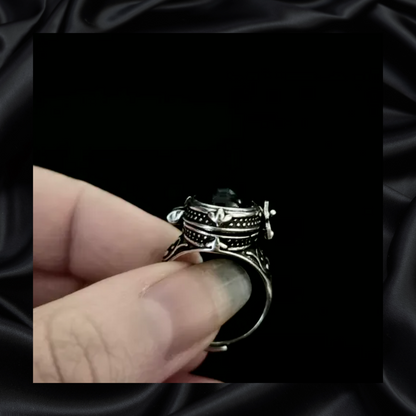 Obsidian Locket Adjustable Ring