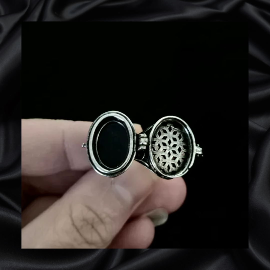 Obsidian Locket Adjustable Ring