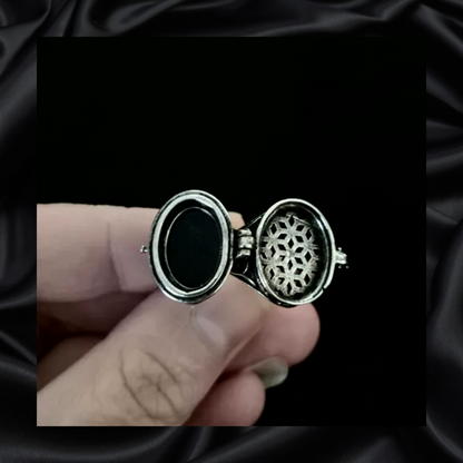 Obsidian Locket Adjustable Ring