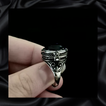 Obsidian Locket Adjustable Ring