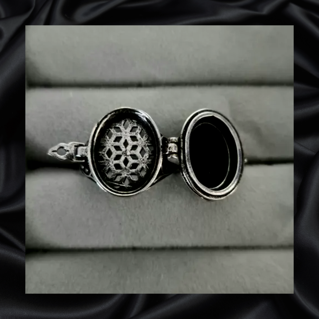 Obsidian Locket Adjustable Ring