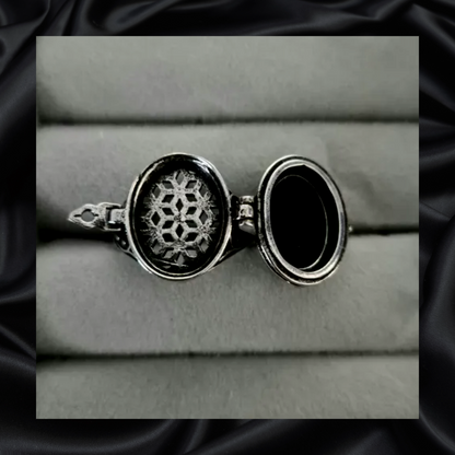 Obsidian Locket Adjustable Ring