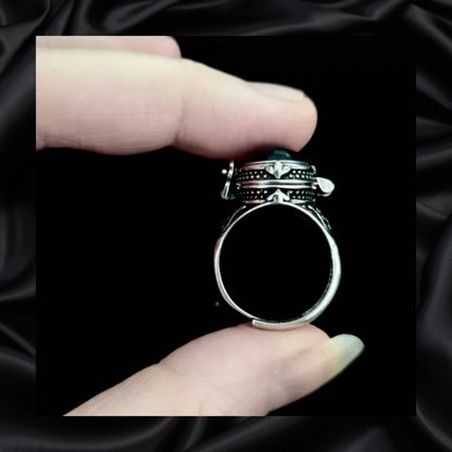 Obsidian Locket Adjustable Ring