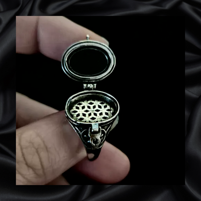 Obsidian Locket Adjustable Ring