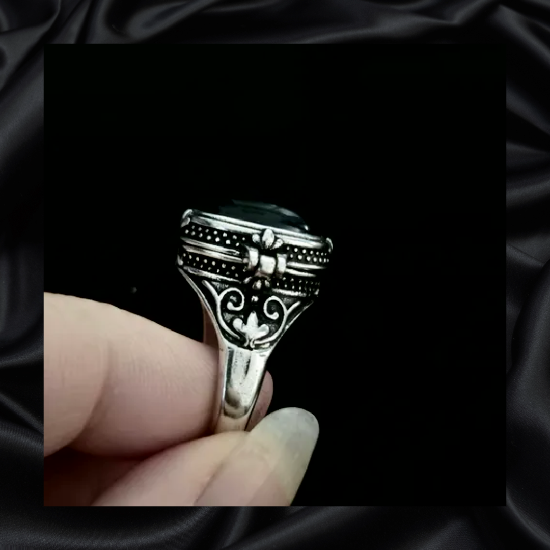 Obsidian Locket Adjustable Ring