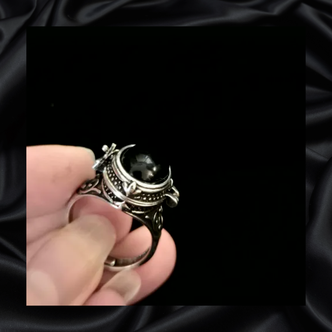Obsidian Locket Adjustable Ring