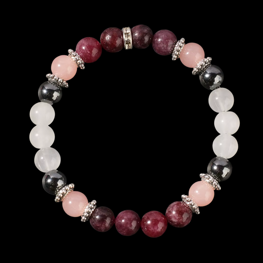 Garnet, Rose Quartz, Hematite, Milky Quartz Bracelet