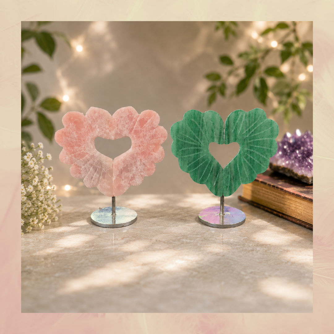Gemstone flower heart mini display sculpture