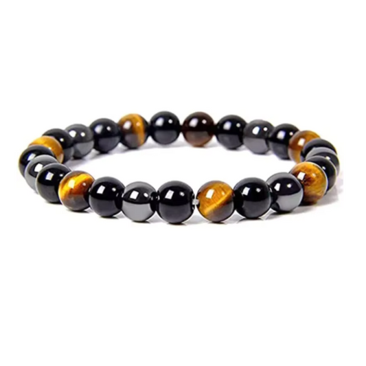 Tigers eye, Black obsidian and Hematite bead bracelet