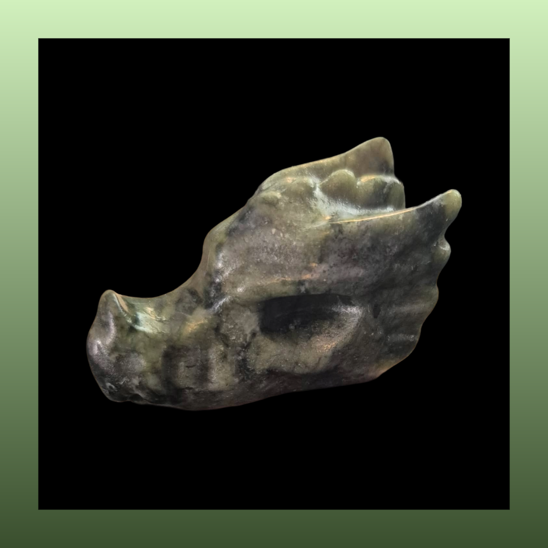 Serpentine Dragon Head Carving Green Stone Sculpture