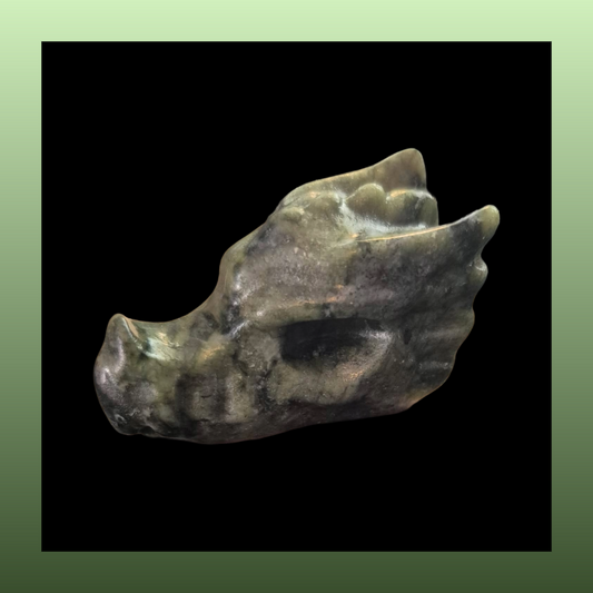 Serpentine Dragon Head Carving Green Stone Sculpture