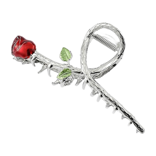 Twisted stemmed red rose bud hair claw