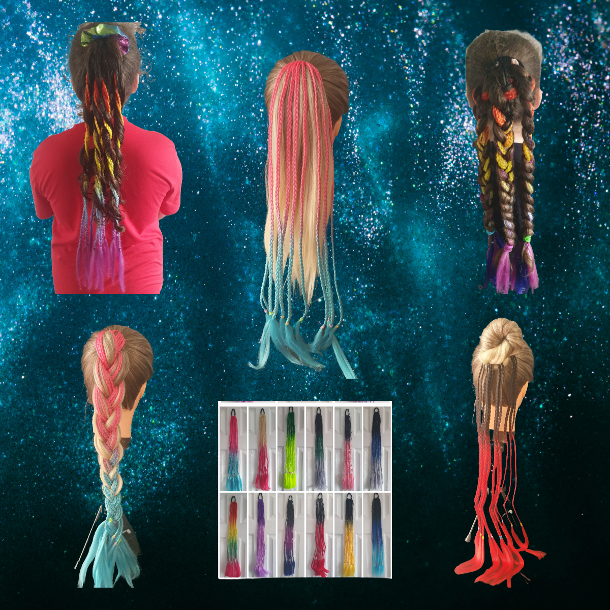 Braided bobbled 60cm hair extensions - various colours