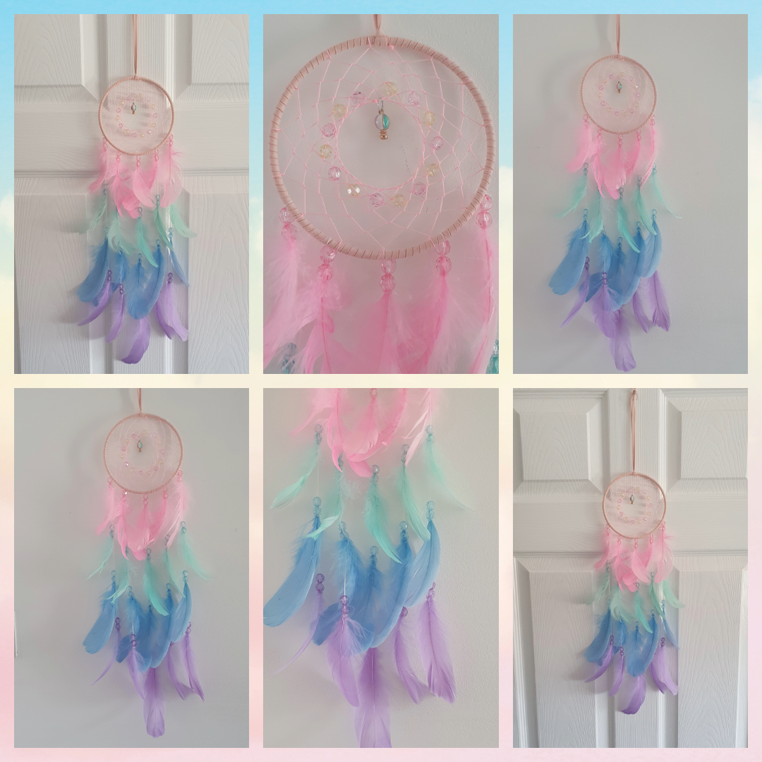 Pastel Pink Green Blue And Purple Dream Catcher Feather Wall Décor