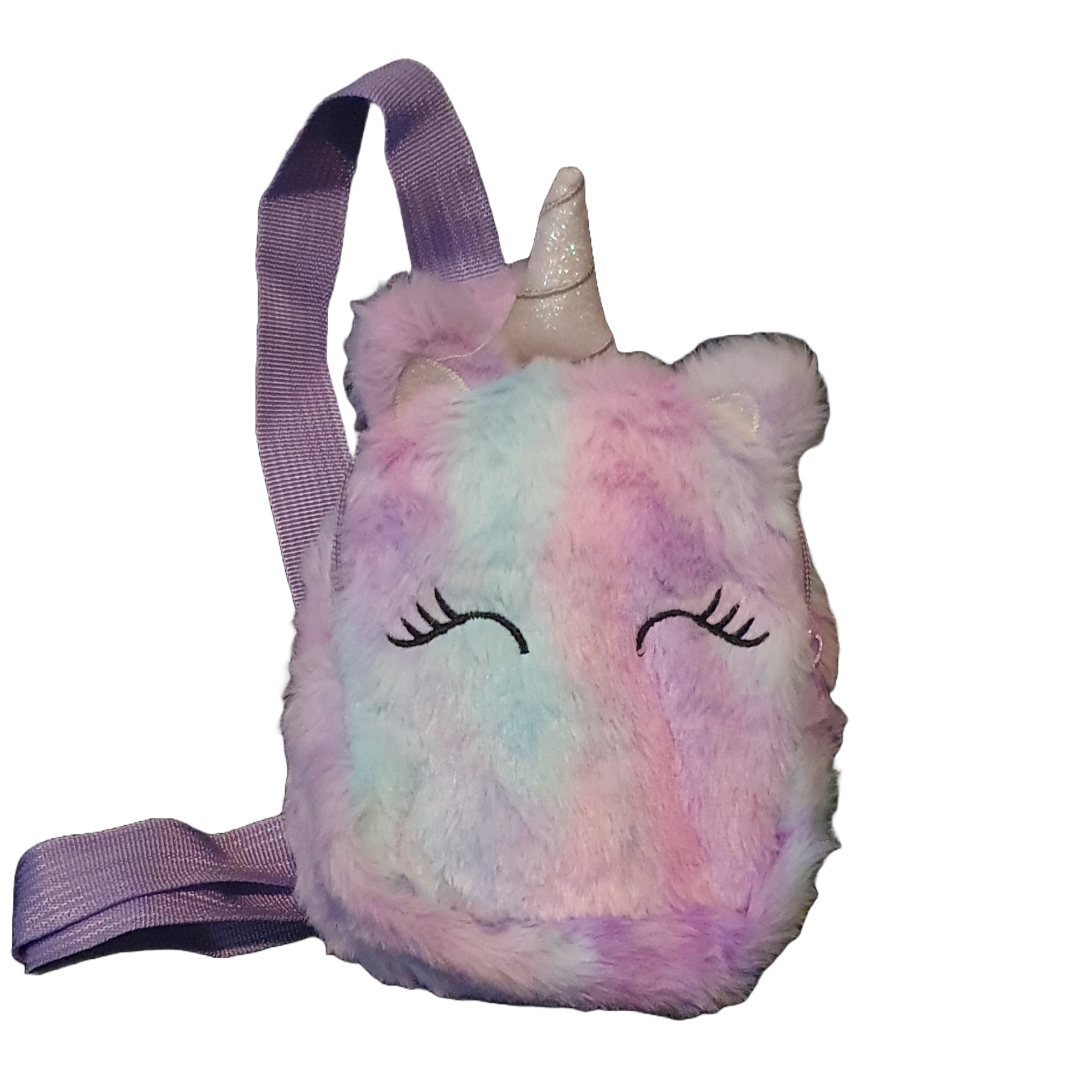 Fluffy mini plush unicorn shoulder bag backpack