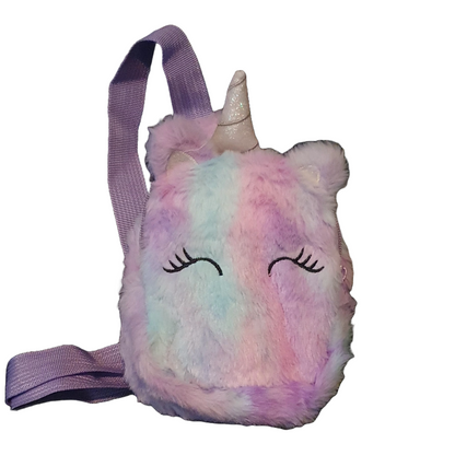 Fluffy mini plush unicorn shoulder bag backpack