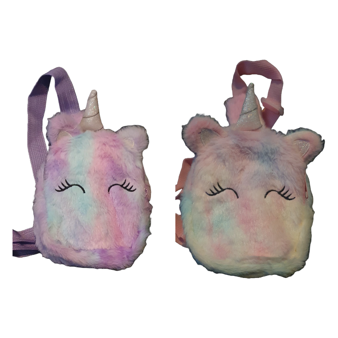 Fluffy mini plush unicorn shoulder bag backpack