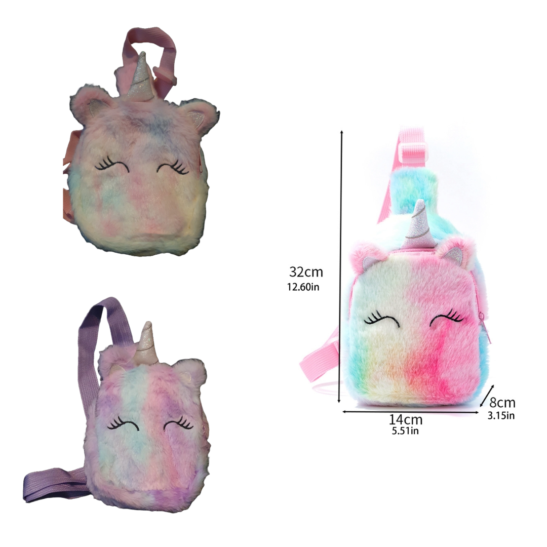 Fluffy mini plush unicorn shoulder bag backpack