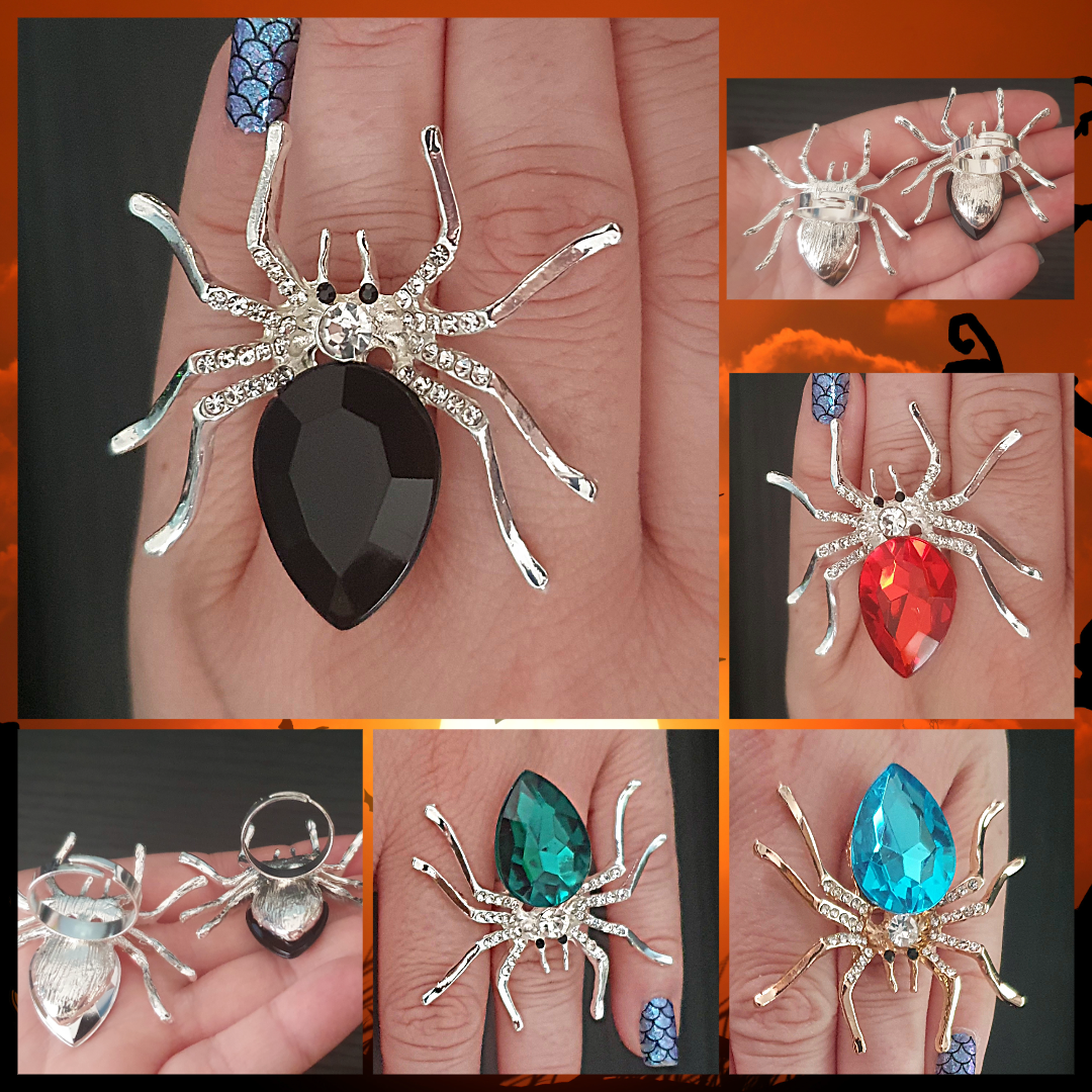 Metal spider gemmed adjustable ring