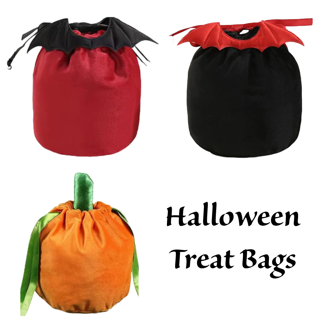 Velvet Halloween Vampire Bat Pumpkin Treat Gift Bags With Ribbon Drawstring Close Plain