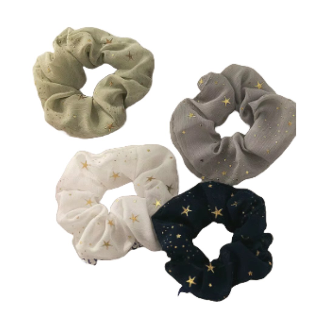 Stary set of four hair scrunchie bobbles