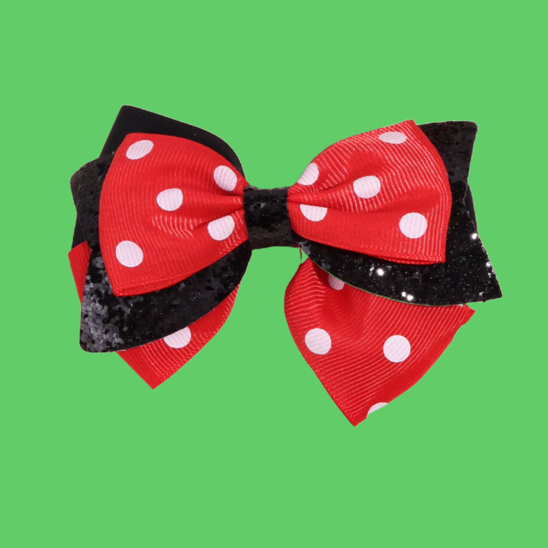 Lady Bug Red Black Spots Themed Ribbon Hair Bow Clips Set