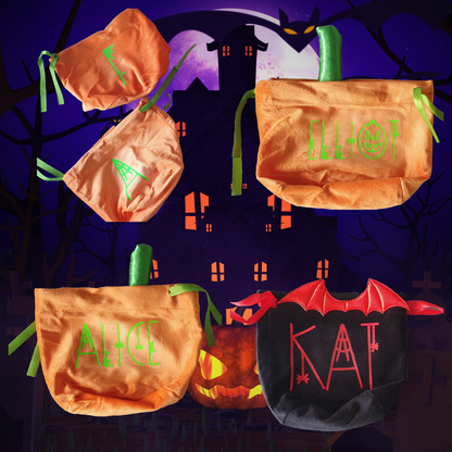 Velvet Halloween Vampire Bat Pumpkin Treat Gift Bags With Ribbon Drawstring Close Plain