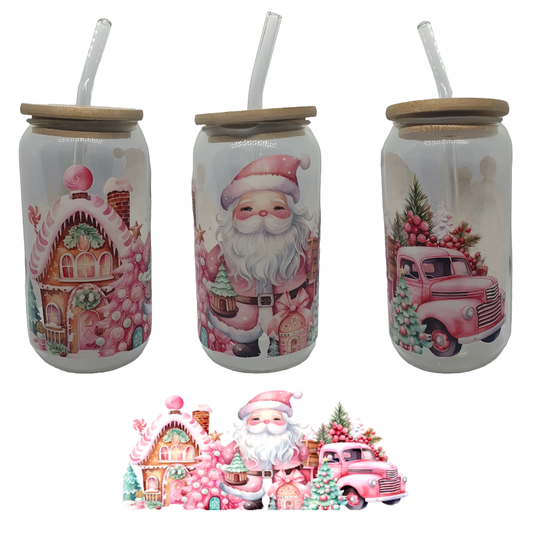 16oz glass tumblers liberty glass with Christmas UV DTF designs