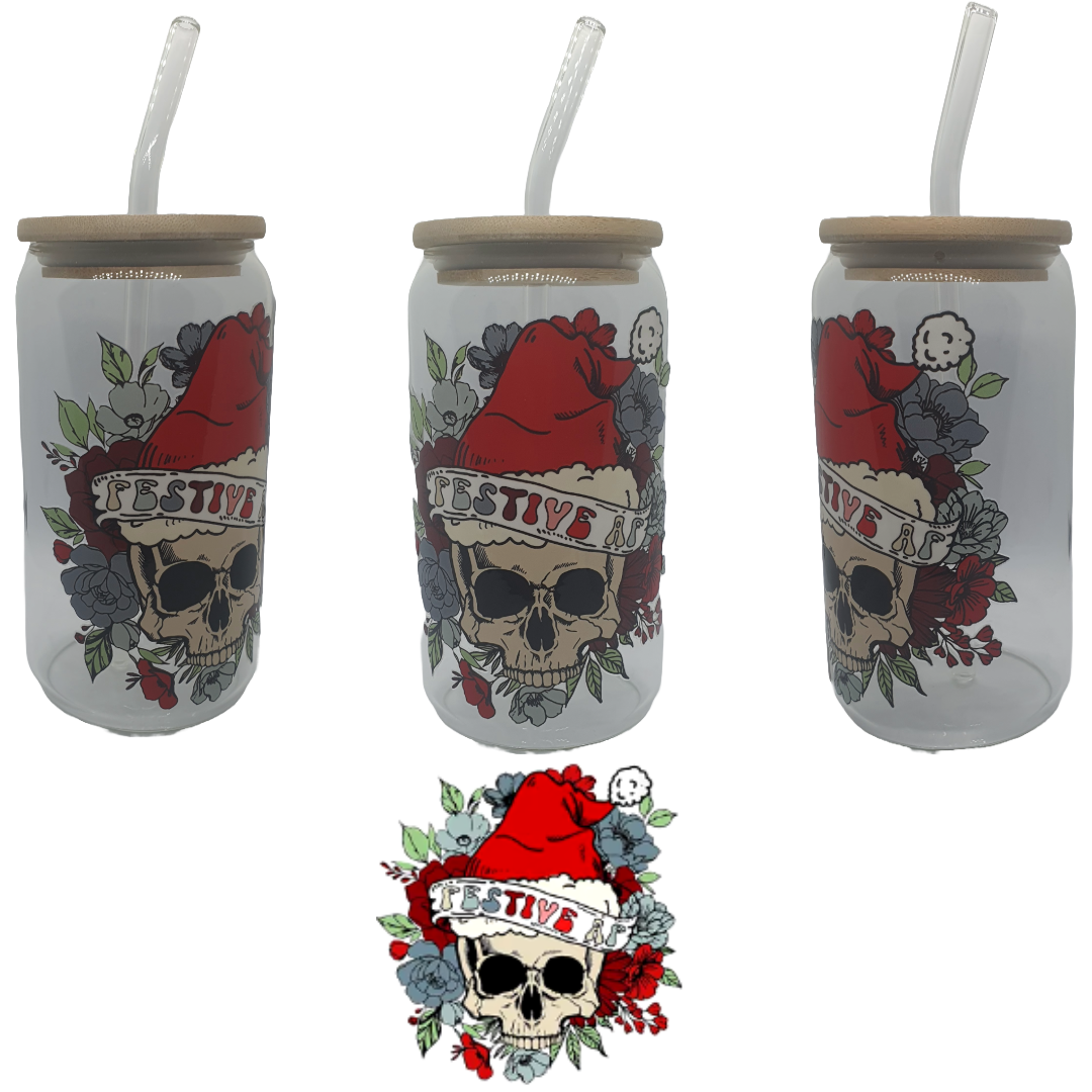 16oz glass tumblers liberty glass with Christmas UV DTF designs