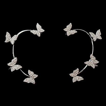 Silver crystal butterfly ear cuff clip-on