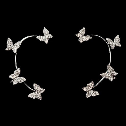 Silver crystal butterfly ear cuff clip-on