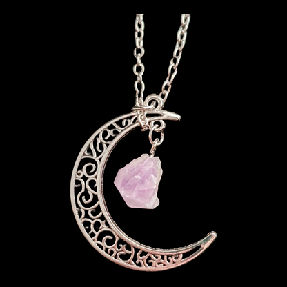 Crescent moon with gem pendant necklace