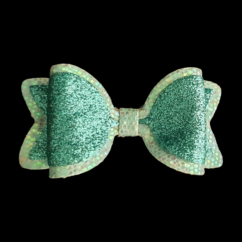 Green two tone glitter bow clip hair accessory