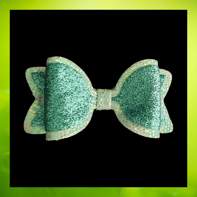 Green two tone glitter bow clip hair accessory